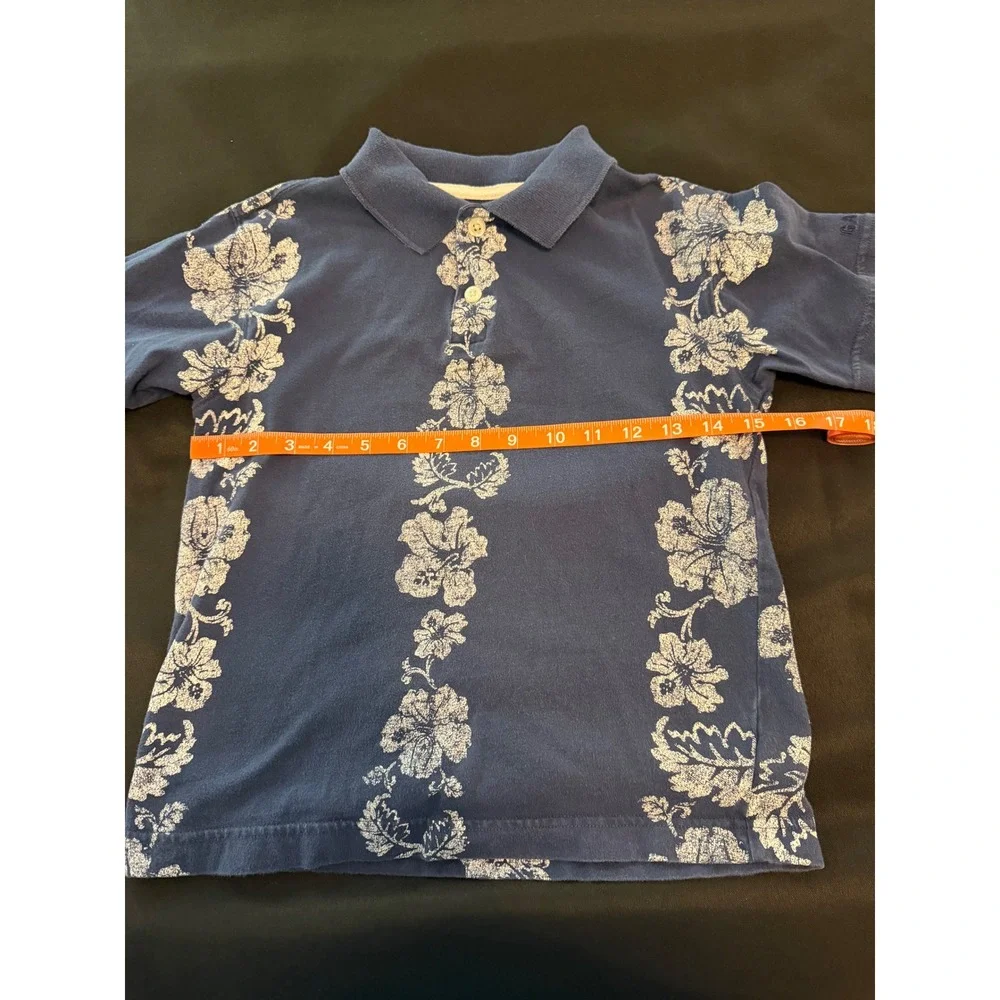 Gap Kids Blue Floral Hibiscus Print Cotton Short Sleeve Polo Shirt Size M